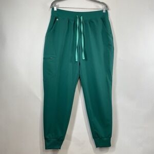 Figs Womens Zamora Jogger Scrub Pants Size L/P Hunter Green Drawstring Stretch